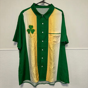Button-Up Shirt Green/Yellow Size XXL with Shamrock Print Irish Clover NEW